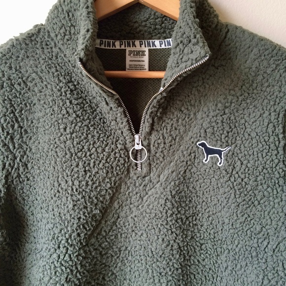 PINK Victoria's Secret Sweaters - Pink Victoria’s Secret Sherpa Green 1/4 Zip